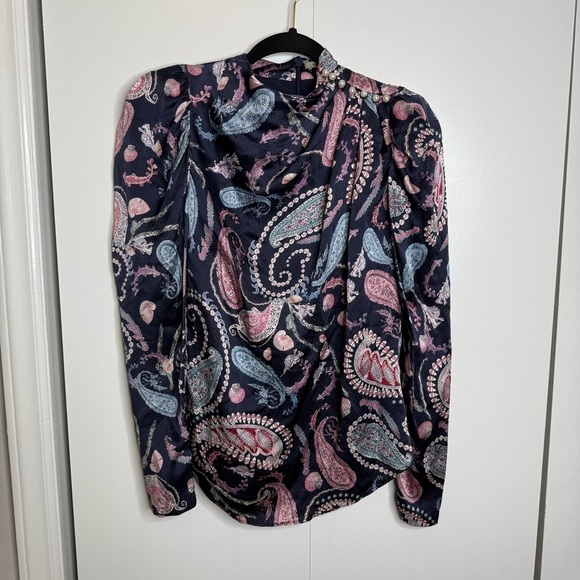 Thurley Crown Of Thornes Blouse Long sleeve Paisley Pearls Navy print size 4 RTR - Picture 4 of 13